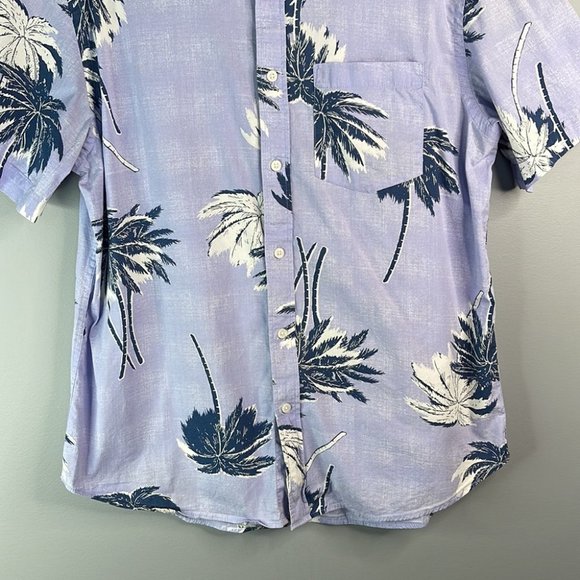 Old Navy Palm Tree Print Hawaiian Shirt Periwinkle Blue Slim Fit Short Sleeve L - Picture 3 of 9